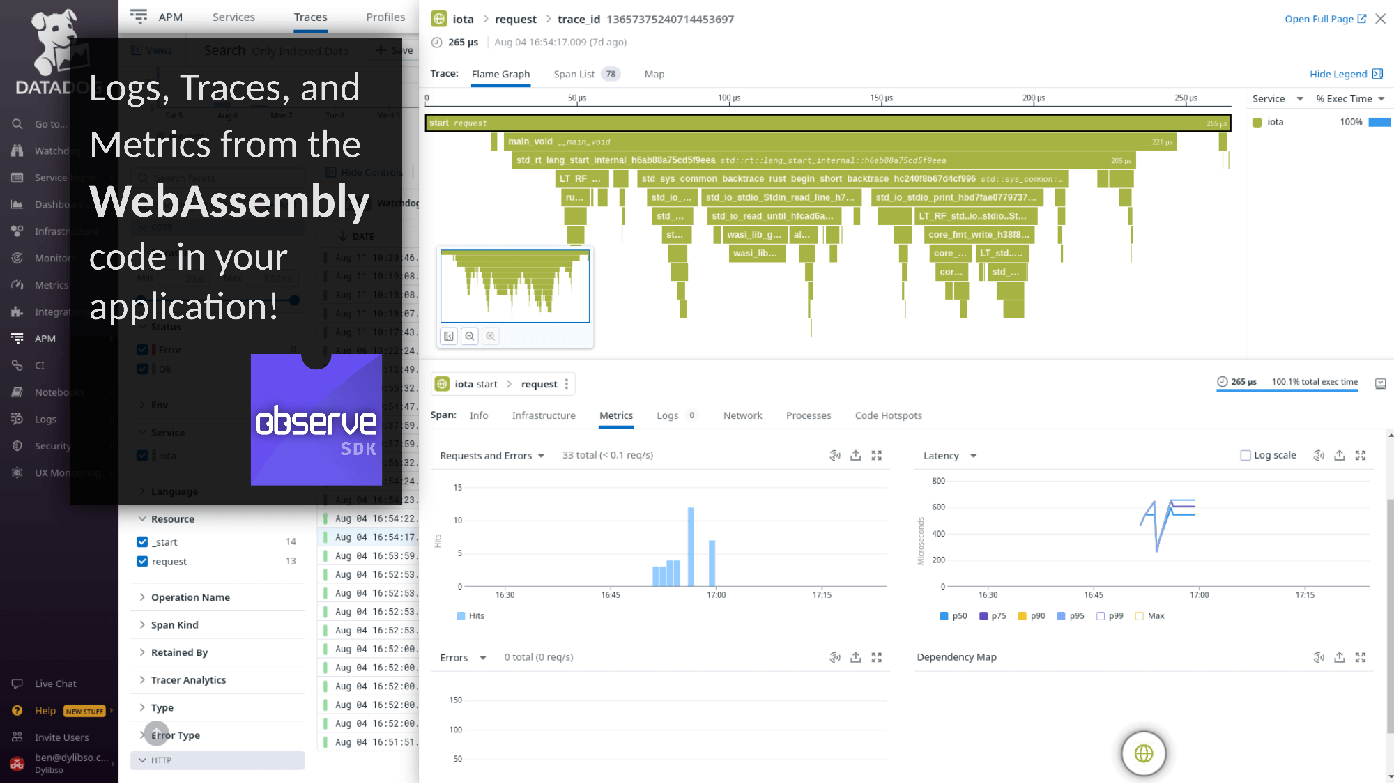 Trace, Logs, and Metrics from WebAssembly code